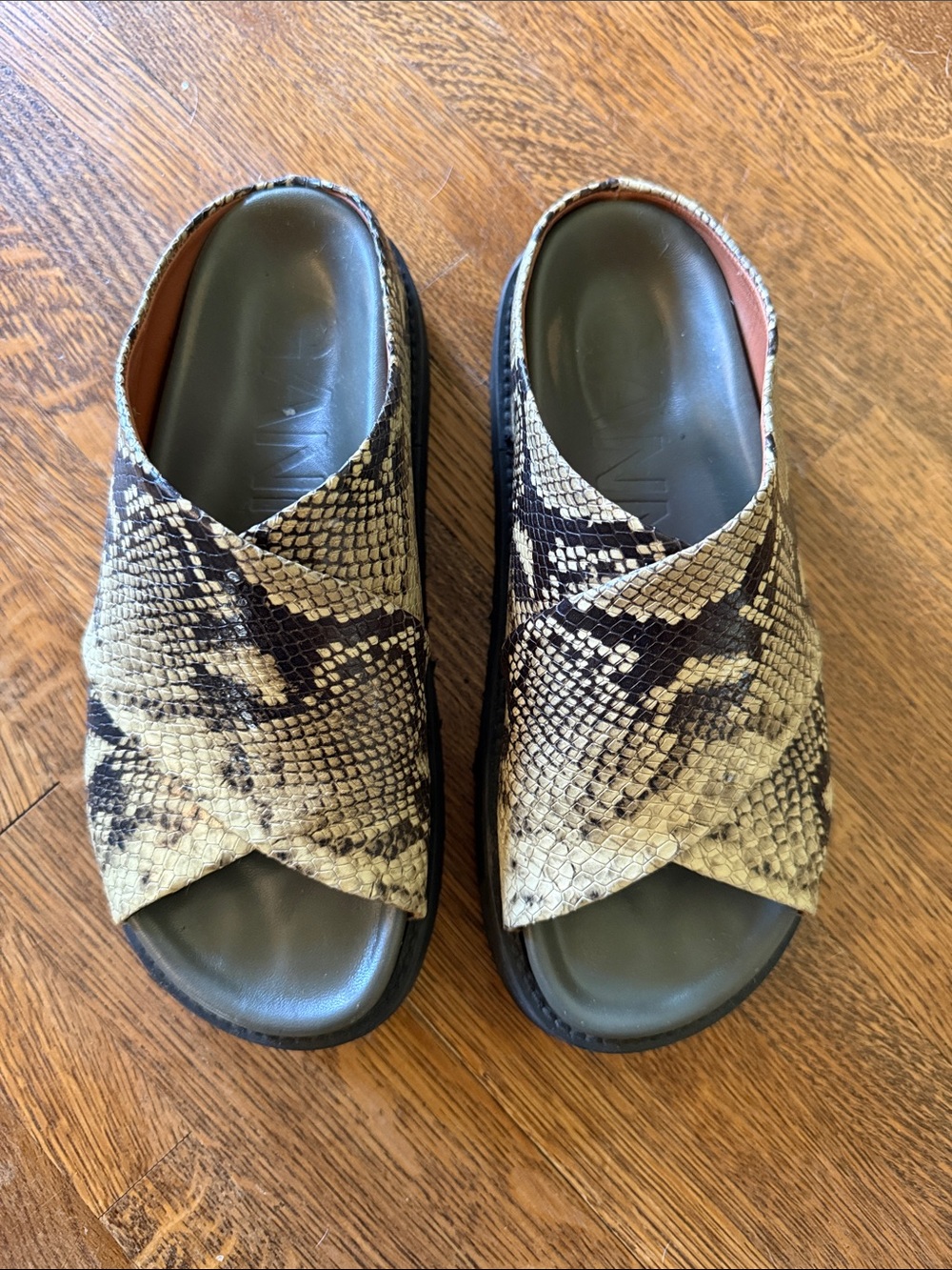 GANNI Snake Embossed Leather Slide Sandals